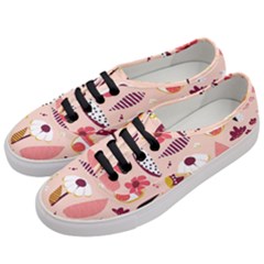 Scandinavian Flat Floral Background Coral Pink White Black Gold Pattern Women s Classic Low Top Sneakers by Sarkoni