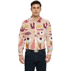 Scandinavian Flat Floral Background Coral Pink White Black Gold Pattern Men s Long Sleeve Pocket Shirt  by Sarkoni