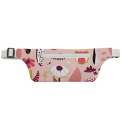 Scandinavian Flat Floral Background Coral Pink White Black Gold Pattern Active Waist Bag by Sarkoni