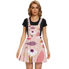 Scandinavian Flat Floral Background Coral Pink White Black Gold Pattern Apron Dress by Sarkoni