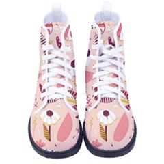 Scandinavian Flat Floral Background Coral Pink White Black Gold Pattern Women s High-top Canvas Sneakers by Sarkoni