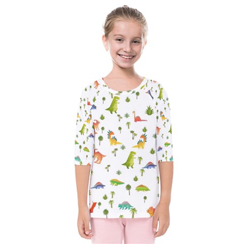 Baby Dino Seamless Pattern Kids  Quarter Sleeve Raglan T-shirt by Sarkoni