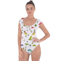 Baby Dino Seamless Pattern Short Sleeve Leotard  by Sarkoni