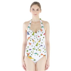 Baby Dino Seamless Pattern Halter Swimsuit by Sarkoni