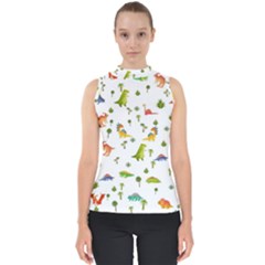 Baby Dino Seamless Pattern Mock Neck Shell Top by Sarkoni