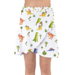 Baby Dino Seamless Pattern Wrap Front Skirt by Sarkoni