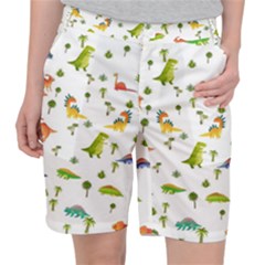 Baby Dino Seamless Pattern Women s Pocket Shorts by Sarkoni