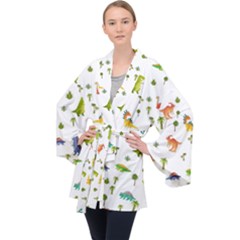 Baby Dino Seamless Pattern Long Sleeve Velvet Kimono  by Sarkoni