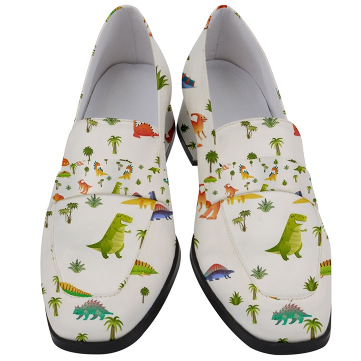 Baby Dino Seamless Pattern Women s Chunky Heel Loafers