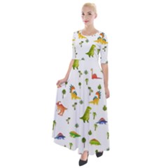 Baby Dino Seamless Pattern Half Sleeves Maxi Dress by Sarkoni