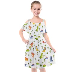 Baby Dino Seamless Pattern Kids  Cut Out Shoulders Chiffon Dress by Sarkoni