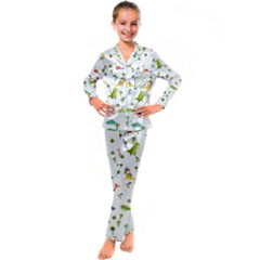 Baby Dino Seamless Pattern Kids  Satin Long Sleeve Pajamas Set by Sarkoni