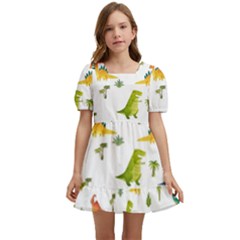 Baby Dino Seamless Pattern Kids  Short Sleeve Dolly Dress by Sarkoni