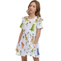 Baby Dino Seamless Pattern Kids  Frilly Sleeves Pocket Dress View3