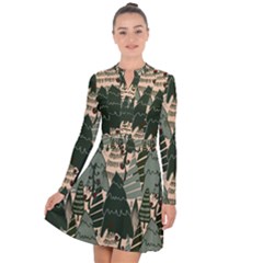 Christmas Vector Seamless Tree Pattern Long Sleeve Panel Dress by Sarkoni