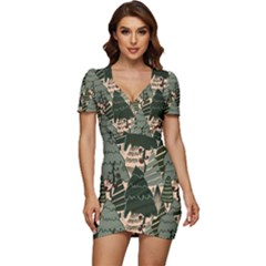 Christmas Vector Seamless Tree Pattern Low Cut Cap Sleeve Mini Dress by Sarkoni