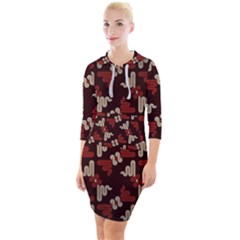 Oriental Dragon Motif Pattern Quarter Sleeve Hood Bodycon Dress by Sarkoni