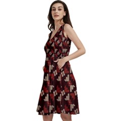 Oriental Dragon Motif Pattern Sleeveless V-neck Skater Dress With Pockets by Sarkoni