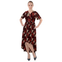 Oriental Dragon Motif Pattern Front Wrap High Low Dress by Sarkoni