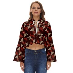 Oriental Dragon Motif Pattern Boho Long Bell Sleeve Top by Sarkoni