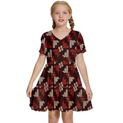 Oriental Dragon Motif Pattern Kids  Short Sleeve Tiered Mini Dress by Sarkoni