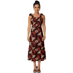 Oriental Dragon Motif Pattern Tie-strap Tiered Midi Chiffon Dress by Sarkoni