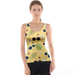 Seamless Pattern Of Sunglasses Tropical Leaves And Flowers Women s Basic Tank Top by Sarkoni