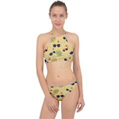 Seamless Pattern Of Sunglasses Tropical Leaves And Flowers Halter Bikini Set by Sarkoni