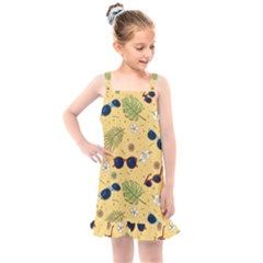 Seamless Pattern Of Sunglasses Tropical Leaves And Flowers Kids  Overall Dress by Sarkoni