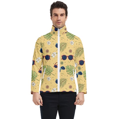 Seamless Pattern Of Sunglasses Tropical Leaves And Flowers Men s Bomber Jacket by Sarkoni