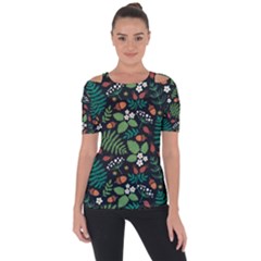 Pattern Forest Leaf Flower Motif Shoulder Cut Out Short Sleeve Top by Sarkoni