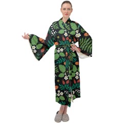 Pattern Forest Leaf Flower Motif Maxi Velvet Kimono by Sarkoni