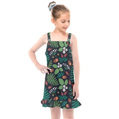 Pattern Forest Leaf Flower Motif Kids  Overall Dress by Sarkoni