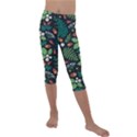 Pattern Forest Leaf Flower Motif Kids  Lightweight Velour Capri Leggings  View1