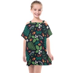 Pattern Forest Leaf Flower Motif Kids  One Piece Chiffon Dress by Sarkoni