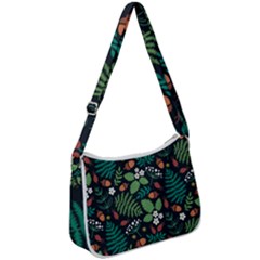 Pattern Forest Leaf Flower Motif Zip Up Shoulder Bag by Sarkoni