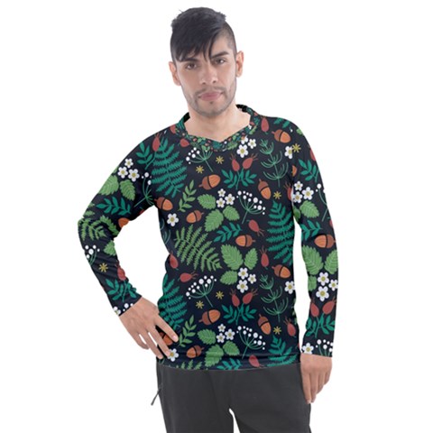 Pattern Forest Leaf Flower Motif Men s Pique Long Sleeve T-shirt by Sarkoni