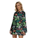 Pattern Forest Leaf Flower Motif Round Neck Long Sleeve Bohemian Style Chiffon Mini Dress View2