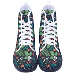 Pattern Forest Leaf Flower Motif Women s High-top Canvas Sneakers by Sarkoni