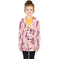 Pink Tigers And Tropical Leaves Patern Kids  Double Breasted Button Coat by Sarkoni