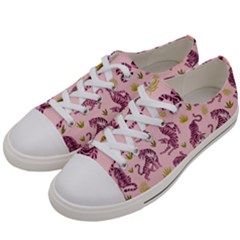 Pink Tigers And Tropical Leaves Patern Men s Low Top Canvas Sneakers by Sarkoni