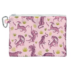 Pink Tigers And Tropical Leaves Patern Canvas Cosmetic Bag (xl) by Sarkoni