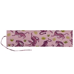 Pink Tigers And Tropical Leaves Patern Roll Up Canvas Pencil Holder (l) by Sarkoni