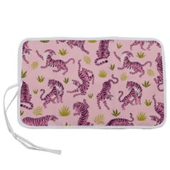 Pink Tigers And Tropical Leaves Patern Pen Storage Case (l) by Sarkoni