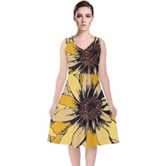 Colorful Seamless Floral Pattern V-neck Midi Sleeveless Dress  by Sarkoni