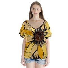 Colorful Seamless Floral Pattern V-neck Flutter Sleeve Top