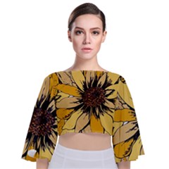 Colorful Seamless Floral Pattern Tie Back Butterfly Sleeve Chiffon Top by Sarkoni