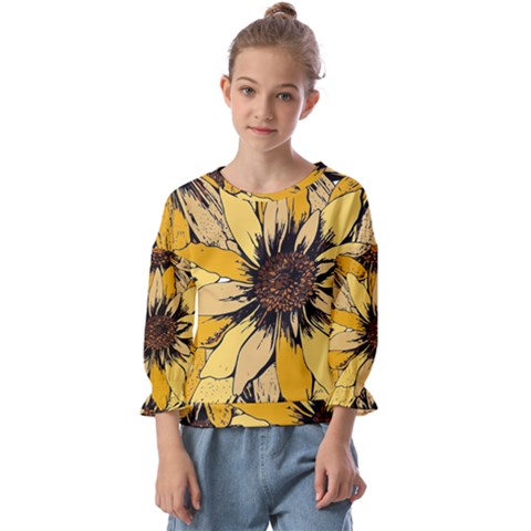 Colorful Seamless Floral Pattern Kids  Cuff Sleeve Top by Sarkoni