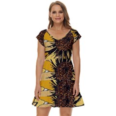 Colorful Seamless Floral Pattern Short Sleeve Tiered Mini Dress by Sarkoni