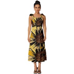 Colorful Seamless Floral Pattern Tie-strap Tiered Midi Chiffon Dress by Sarkoni